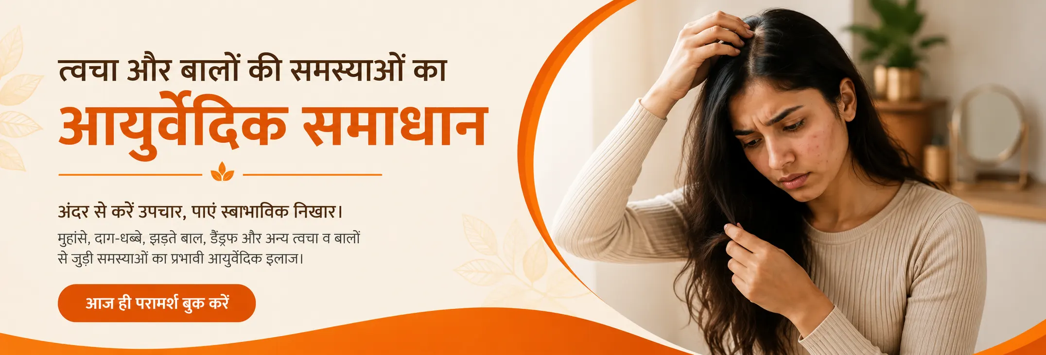 Ayurvedic Care for Skin & Hair Problems. Heal from within, naturally. Effective Ayurvedic treatment for acne, pigmentation, hair fall, dandruff, and other skin & hair issues.