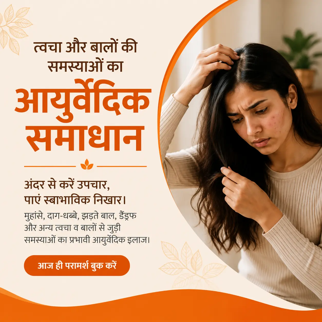 Ayurvedic Care for Skin & Hair Problems. Heal from within, naturally. Effective Ayurvedic treatment for acne, pigmentation, hair fall, dandruff, and other skin & hair issues.
